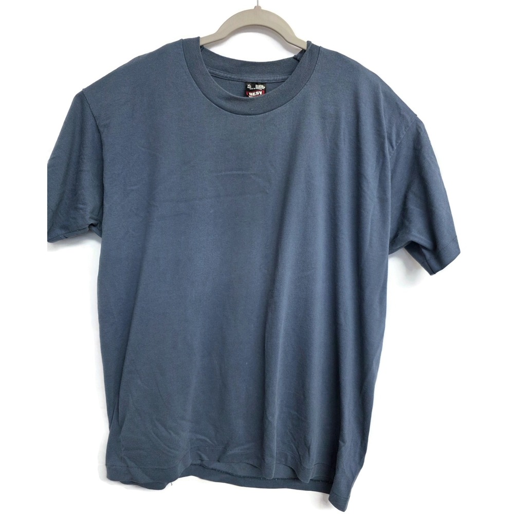 Vintage Fruit of the Loom Best T-Shirt XL Blue Gray Single Stitch Made in USA